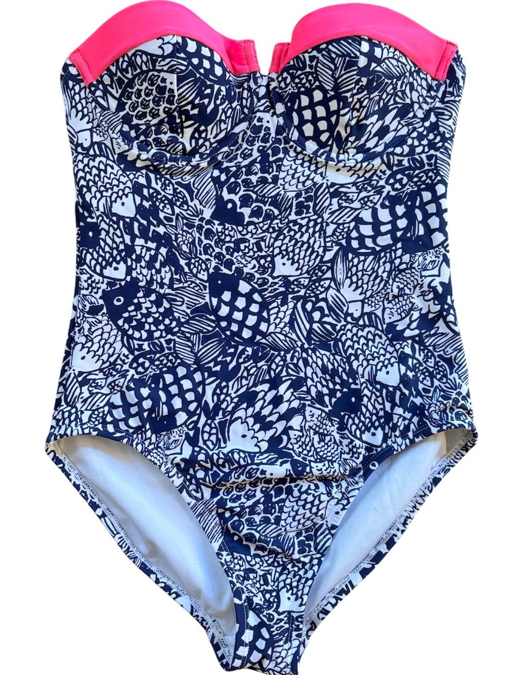 Lilly Pulitzer for Target Navy Fish-Print One-Piece with Hot Pink Trim